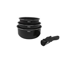 ZANUSSI - Juego de sartenes y cassroles de aluminio - 8 unidades - 3 sartenes: Ø 20/24/28 cm - 2 cassroles: Ø 16/20 cm - 1 sartén con tapa de cristal Ø24 cm - 1 mango extraíble