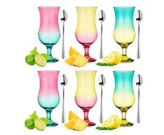 Glasmark A570032-0420-5251-LD Juego de 6 Vasos de cóctel de máx. 480 ml, Varios Colores + cucharilla de té Larga, Cristal y Acero Inoxidable