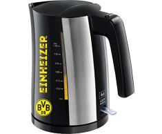 Melittta Look Aqua BVB Fan Edition 1026-02 BK SST - Hervidor de agua con cierre automático, elemento calefactor oculto y protección contra sobrecalentamiento, 1,7 L, 2400 W, color negro