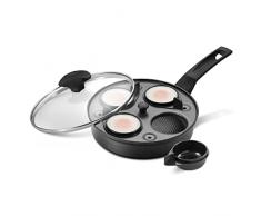 PRESTIGE Sartén escalfadora Máquina escalfados con 4 Insertos antiadherentes para escalfar Huevos Tapa, De Aluminio Acero Inoxidable Cristal Plástico