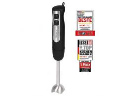 Clatronic SM 3739 3739-Batidora de mano con mango ergonómico, potente motor, varilla de mezcla de acero inoxidable extraíble, gancho para colgar, color plateado y negro, 800 W