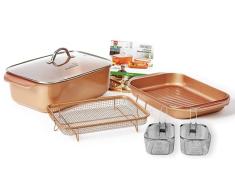 Livington Copperline WonderCooker Deluxe– Juego de cocina 14 en 1 – Fuente para horno, parrilla, asar, olla lenta, etc. – Batería de cocina para todo tipo de cocinas – Envío en embalaje neutro