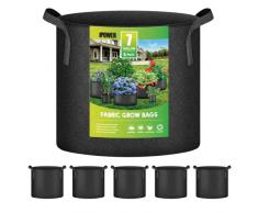 iPower Bolsas de Cultivo de 7 galones, macetas de Tela no Tejida, contenedor de aireación con Asas de Correa para jardín y plantación, Paquete de 5 Negros, 7 galones