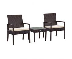 Aktive 61068 - Set muebles para jardín y terraza ratán, Muebles terraza exterior, incluye 2 sillones jardín exterior con cojín acolchado y 1 mesa terraza exterior, Conjunto jardín exterior