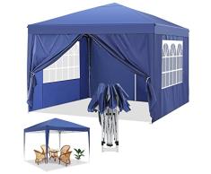 YUEBO Cenador de jardín de 3 x 3 m, Plegable, cenador Plegable con 4 Paredes, Carpas Cerradas, Impermeable, Carpa para Exteriores, Camping