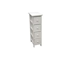 CAJONERA Vertical Blanca Estrecha - 4 CAJONES-Cajonera de Madera Blanca con Cuatro cajones a Rayas Verticales. (20×30×67)