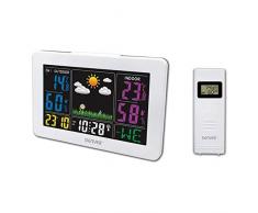 Estación Meteorológica WS-540WHITE. Pantalla LED a color. Termómetro higrómetro digital para medición interior/exterior de temperatura y humedad. Previsión meteorológica. Función reloj y alarma