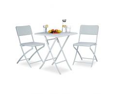 Relaxdays - Muebles de jardin plegables BASTIAN, mesa 74 x 61.5 x 61.5, 2 sillas 82 x 44 x 50 cm, blanco