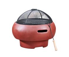 Teamson Home Jardín, Brasero de Leña Pequeño, Hoguera para Leña Al Aire Libre, Meubles De Exterior, Chimenea, Calentador De Hoguera, Quemador de Leña con Atizador, Parrilla y Tapa, Rojo