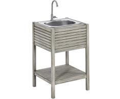 Dehner 6713762 Southampton - Mesa para Fregadero (Fregadero de Acero Inoxidable, 90 x 50 x 52,5 cm, Fregadero de 45 x 35 x 20 cm, Madera de Acacia FSC), Color Gris