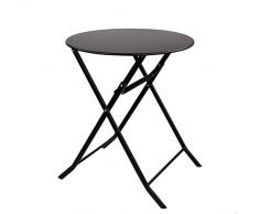 Aktive 61047 - Mesa redonda plegable negra terraza, jardín, auxiliar, estructura de metal resistente, 60 cm diametro, ligera para 2 personas