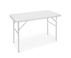 Relaxdays Mesa de jardín Plegable Bastian, Hecho de plástico con Aspecto de Rattan, 74 x 121.5 x 61.5 cm, Mesa Auxiliar, Acampar, balcón, Rectangular, Color Blanco