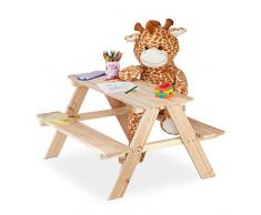 Relaxdays Mobiliario Infantil para jardín, Mesa de pícnic de Madera, 50 x 90 x 78 cm, Marrón, Verde Oscuro