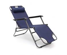 Tumbona plegable Relaxdays, 35 x 60,5 x 153 cm tumbona de jardín de 3 posiciones con funda de poliéster y reposabrazos, tumbona plegable con reposacabezas extraíble como silla de camping, color azul oscuro