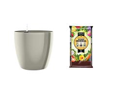 Poetic Maceta, Sistema de riego automático, Ø 30cm, Gris Seda, CASA Brilliant, 517570 + Sustrato Universal 5l Tierra