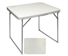 Aktive 52814 - Mesa camping plegable, ligera, patas plegables, 80x60x70 cm, madera MDF, estructura de acero, color blanco, asa de transporte