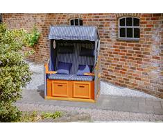 greemotion Silla de Playa Sylt, de Madera de Pino, en Gris-Azul con Rayas Blancas