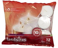 Ivyline Bolsius - Velas de té Grandes (Uso Interior y Exterior, 10 Horas de duración, 16 x 38 mm, 12 Unidades), Color Blanco