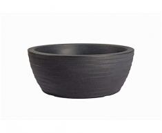 Macetero de Resina de Color Antracita THETIS Elegance diámetro 40 cm, Altura 16 centímetros Efecto Tridimensional, al Tacto Ligero Rugoso para Uso Interior y Exterior Composición Floral sin Agujeros