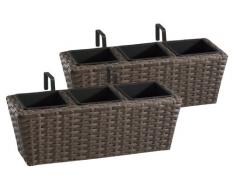 Weles GMBH Jardinera para balcón de polyrattan Incluye suspensión y 3 Insertos plásticos, Capuchino, 2 Piezas, 47 x 17 x 15 cm