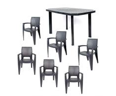 CREVICOSTA QUALITY MARK MARCAS DE CALIDAD - Conjunto 6 Sillas Caribe + 1 Mesa Viana Rectangular (Antracita).