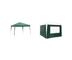 KG KITGARDEN - Carpa Plegable 3x3 Multifuncional, Verde/Blanco, Deluxe 3 x 3 m & Relaxdays – 2 Paredes Laterales para pabellones de 3 x 3 m, 190 x 290 cm, 1 Ventana de PVC, 100 g PE Color Verde