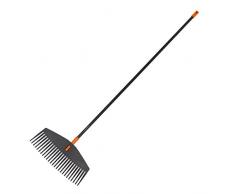 Fiskars Rastrillo para hojas, 25 dientes, Longitud: 175 cm, Ancho: 52cm, Dientes de plástico/Mango de aluminio, Negro/Naranja, Solid L, 1003465