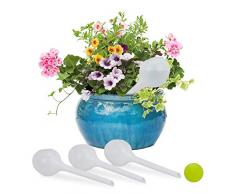Relaxdays Set de Cuatro Globos, Sistema de riego automático, Ø 8cm, Plástico, Blanco, 4 Uds