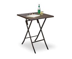 Relaxdays jardín Plegable Bastian, Hecho de plástico con Aspecto de Rattan, 74 x 61.5 x 61.5 cm, Mesa Auxiliar, Ratán, Marrón, Cuadrado
