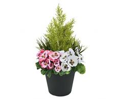 GreenBrokers Juego de 2 macetas Artificiales para Patio con diseño de coníferas y Flores de Color Rosa y Blanco, Pink & White
