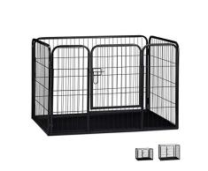 Relaxdays Jaula Perro, Cachorro y Animales Pequeños con Suelo para Interior y Exterior, Acero, Negro, 70 x 108 x 73 cm