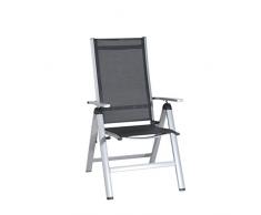 greemotion Silla de Jardín Plegable Monza, Silla Abatible de Aluminio y Textilene, Sillón de Balcón Respaldo Reclinable con 8 Posiciones, Plateado/Negro