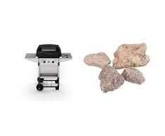 Campingaz Expert Deluxe Barbacoa gas piedra volcanica, parrilla gas con dos quemadores compactos y quemador lateral + Piedras lava, 3 kg