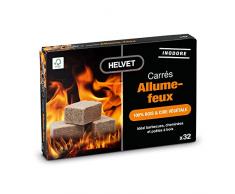 Helvet 32 Encendedor de Fuego Natural para Chimenea y Estufa de Madera en Cubo – Quema 7 Minutos – Producto ecológico 100% Madera y Cera Vegetal, Normal, (LDFC32)