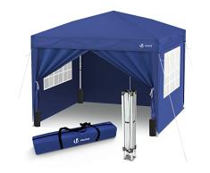 VOUNOT Carpa Plegable Gazebo 3x3m con 4 Paredes y 4 Bolsas de Arena, Cenador Pabellón de Jardín para Camping, Fiestas, Exterior, Color Azul