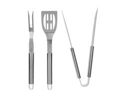 I LOVE BBQ - Conjunto de Utensilios para Barbacoa - Juego de 3 Utensilios de Acero Inoxidable para Barbacoa/Plancha - Material: 1 Placa, 1 espátula, 1 Pinza - Longitud: 40 cm
