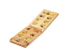 Relaxdays Mancala Juego de Mesa, 2 Jugadores, Madera, Marrón Natural, 2 x 44 x 13 cm