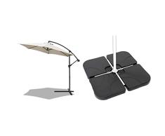 VOUNOT 300 cm Parasol Excentrico, Sombrilla de Jardín con Manivela y Funda Protectora, Protección UV + AKTIVE 62196 - Soporte parasol rellenable cuadrado 4 piezas AKTIVE Garden