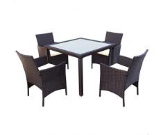 Aktive 61073 - Conjunto mesa y sillas jardín ratán, Mesa y sillas terraza incluye 4 sillas jardín exterior y 1 mesa exterior 100x75cm, Muebles para jardín y terraza