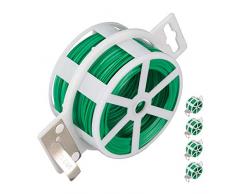 Relaxdays Set de Cinco carretes de Alambre, Alambre para Atar plastificado, Bobina con Cortador, Inoxidable, 50m, Verde