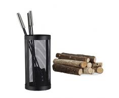 Relaxdays Juego de Utensilios de Chimenea Completo, Acero y Acero Inoxidable, Negro, 5 Unidades