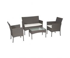 Happy Garden - Muebles de jardín CORDOUE de Resina Tejida Gris y Cojines Crema. Juego de Mesa y sillas de Exterior para 4 Personas.