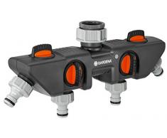 Gardena 8194-20 - Distribuidor de 4 vías para conectar hasta 4 equipos al grifo, apto para los programadores y temporizadores de riego, flujo de agua se puede regular y cerrar