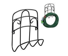 Relaxdays Soporte de Pared para Manguera de 38 m, 5/8 Pulgadas, Soporte para Manguera de jardín, Soporte de Metal para Manguera de Agua, Color Negro