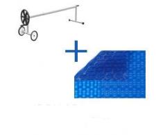 PACK MANTA TÉRMICA (COBERTOR TÉRMICO-CUBIERTA ISOTÉRMICA-TOLDO PARA PISCINA) DE 500 MICRAS GEO BUBBLE CON REFUERZO EN TODO EL CONTORNO (8x6.5m) + ENROLLADOR TELESCÓPICO DE 81mm.