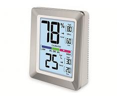 Technoline WS9460: termómetro de oficina, temperatura, humedad, calidad de la habitación, carcasa elegante, sensor táctil para iluminación, plateado, 73 x 89 x 27 mm
