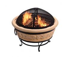 Teamson Home Jardín, Brasero de Leña, Hoguera para Leña Al Aire Libre, Meubles De Exterior, Chimenea, Calentador De Hoguera, Quemador de Leña con Atizador, Parrilla y Tapa, Natural