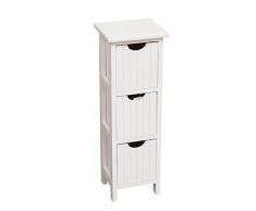 CAJONERA Vertical Blanca - 3 CAJONES-Cajonera de Madera Blanca con 3 cajones a líneas Verticales. Ideal para Decorar Las Habitaciones o baños del hogar.(21×19×62)