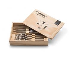 höfats - Juego de cubiertos de carne 8 piezas con cuchillo, tenedor y caja de madera - Juego de cubiertos para 4 personas - acero inoxidable