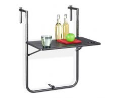 Relaxdays Mesa Plegable Balcón, 3 Alturas, Mesita Colgante Efecto Madera 59,5x36 cm, Mueble Exterior Barandilla, Negra